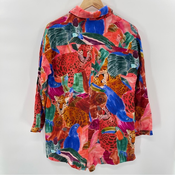 Farm Rio Anthropologie Linen Jungle Print Relaxed Linen Romper Long Sleeve Small - Picture 14 of 15